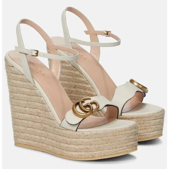 Gucci Aitana Marmont GG Leather Platform Espadrille Wedge Sandals 41 - Picture 4 of 16